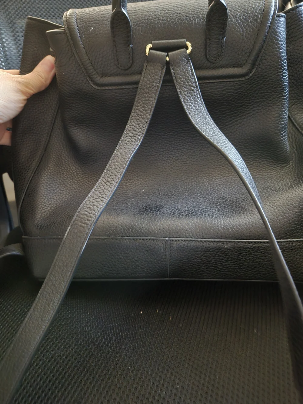 kate spade Black Pebbled Leather Drawstring Backpack with Front Zip Pocket